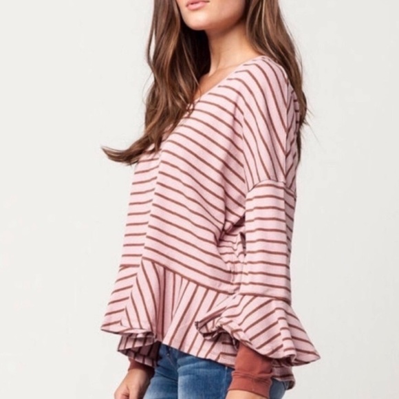 Free People Tops - Free People pink mauve stripe soft peplum top 506